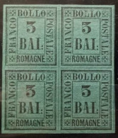 ROMAGNE - SASS 4 - VERDE GRIGIO - BLOCCO DI QUATTRO NUOVO 3 BAJ -  1859  OTTIMI MARGINI - Romagne