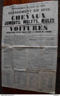 AFFICHE RÉQUISITION POUR L’ARMÉE DES CHEVAUX, JUMENTS, MULETS, MULES, VOITURES, 1925, GOUVERNEMENT MILITAIRE DE PARIS - Vehicles