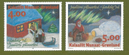 Greenland 1994 Christmas: Christmas Singing, Santa Claus With Dogs Mi 254-255, MNH(**) - Oblitérés