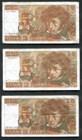 RC 25022 FRANCE 10F BERLIOZ LOT DE 3 BILLETS AVEC DATES DIFFERENTES - 10 F 1972-1978 ''Berlioz''