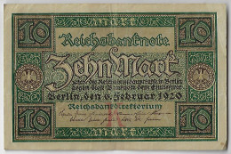 Germany Banknote 10 Mark 1920 Pick-67a VF (catalog US$5) - 10 Mark