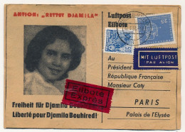 Carte Pétition Pour La Libération De Djamila Bouhired - 1958 - DDR => Président Coty (Guerre D'Algérie) - Guerre D'Algérie