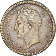 Monnaie, Monaco, Honore V, 1 Décime, 1838, Monaco, TTB, Copper Gilt - 1819-1922 Honoré V, Charles III, Albert I