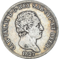 Monnaie, États Italiens, SARDINIA, Carlo Felice, 5 Lire, 1827, Torino, TTB - Sicilië