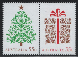 Australia 2013 MNH Sc 4010a 55c Tree, Present Christmas Pair - Mint Stamps