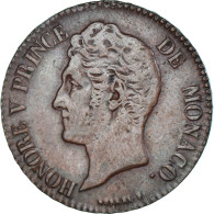 Monnaie, Monaco, Honore V, 5 Centimes, 1837, Monaco, TB+, Cuivre, Gadoury:MC102 - 1819-1922 Honoré V, Charles III, Albert I