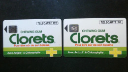 ► France:  CHEWING GUM Clorets 50U & 120U    -  Lot  2 Télécartes  - - Lebensmittel