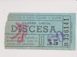 Biglietto Ticket Speciale Ferrovia E Funicolare Capri Classe Unica Discesa - Europe