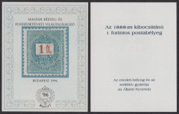 Stamp On Stamp 1888 Reprint 1 Ft COVER Commemorative Memorial Sheet MAFITT STAMP 1996 Hungary Exhibition Fair - Foglietto Ricordo