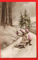 GCF-43 Bonne Année  Jeune Fille En Luge . Circulé 1914 - New Year