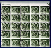 Ref 1608 -  GB 1982 - 20p Postage Due Stamps Scarce Marginal Block Of 25 - Fine Used SG D96 - Impuestos