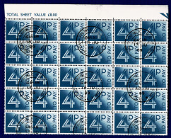 Ref 1608 -  GB 1982 - 4p Postage Due Stamps Scarce Marginal Block Of 30 - Fine Used SG D93 - Taxe