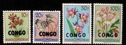 Ref 1609 - 1960 Belgian Congo - Flowers 4 Mint Stamp  SG 374/7  Cat £41 - Neufs