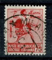 Ref 1609 - Italy 1944-45 - Social Republic 75c  Fine Used - Sassone 508 Cat  €40 - Usados