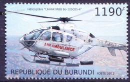 Burundi 2012 MNH, Air Ambulance, Rescue Helicopter LAHAK MBB Bo-105CBS-4 Aviation - EHBO