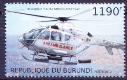 Burundi 2012 MNH, Air Ambulance, Rescue Helicopter LAHAK MBB Bo-105CBS-4 Aviation - Secourisme