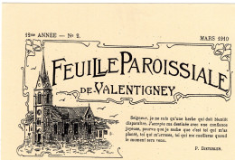 25 - Valentigney - Feuille Paroissiale Mars 1910 - Protestantisme - Eglise Luthérienne - Valentigney