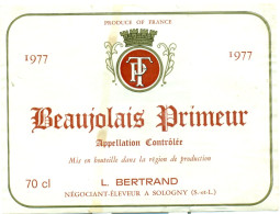 (M10) Etiquette - Etiket - Beaujolais Primeur 1977 - L. Bertrand - Beaujolais
