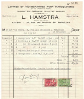 Facture 1927 Bruxelles L. Hamstra Lettres Et Monogrammes Pour Maroquinerie Or,Argent Et Métal  +  TP Fiscaux - Old Professions
