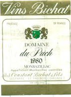 (M11) Etiquette - Etiket - Domaine Du Puch - Monbazillac 1980 - Monbazillac