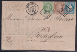 France N°36 & 53,60 - Affranchissement Tricolore Pour L'Italie - 1874 - TB - 1870 Beleg Van Parijs