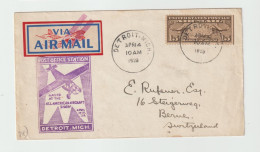 6320 Lettre Cover 1928 DETROIT MICHIGAN VIGNETTE RUFENER BERNE  BERN COMMEMORATIVE AVION PLANE AIR MAIL - Marcofilie
