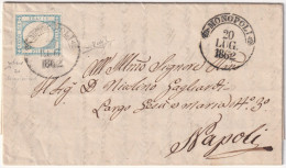 1862 20 Lug 2 Gr. Chiarissimo Sass 20 VAR Su Lettera Da Monopoli X Napoli Rara Tinta E Spl F.Chaiv, Ray - Naples