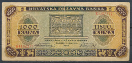 °°° CROAZIA - 1000 KUNA 1943 °°° - Croatie