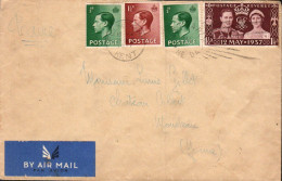 GB AFFRANCHISSEMENT COMPOSE SUR LETTRE DE FOLKESTONE POUR LA FRANCE 1937 - Covers & Documents