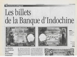 Les Billets De La Banque D'Indochine  Article Extrait De La Vie Du Collectionneur - French