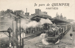 Quimper * Souvenir Et Amitiés De La Ville * Je Pars De La Commune * La Gare * Train Locomotive - Quimper
