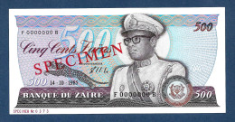 Zaire 500 Zaires 1985 P30bs Specimen UNC - Zaïre