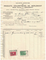 Facture 1930 Merlemont Antoine Quevrin S.A. Produits Dolomitiques De Merlemont TP Fiscaux - Straßenhandel Und Kleingewerbe