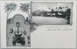 C. P. A. : Gruss Aus JALUIT, MARSHALL INSELN : Eingeborener Mit Seinen Kindern, Hotel Germania, Kirche Der Kath. Mission - Islas Marshall