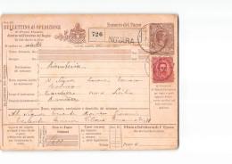 AG2213  BULLETTINO DI SPEDIZIONE PACCO POPSTALE NOVARA X RANDAZZO- 1890 - Colis-postaux