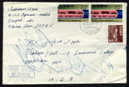 Japan 1958 10 ¥ Pair Kanmon Undersea Roadway Tunnel | Air Mail Cover Used To USA From Saijo | Bicycle, Car, Truck - Briefe U. Dokumente