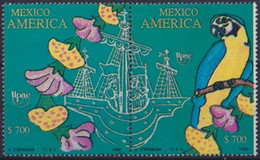 F-EX30903 MEXICO MNH 1990 AMERICA UPAEP SHIP DISCOVERY COLUMBUS COLON BIRD AVES PAJAROS. - Indios Americanas