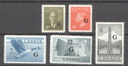 1951-3 Definitives  »G» Overprint Complete Set Scott O28-32 ** MNH - Surchargés