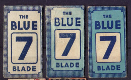 "THE BLUE 7" Razor Blade Old Vintage 3 WRAPPERS (see Sales Conditions) - Lamette Da Barba
