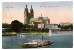 Allemagne--MAGDEBURG--1916--Elbe-Blick Nach Dem Dom ( Bateau)...colorisée......cachet PFULLENDORF - Maagdenburg