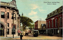 Maine Auburn Trolley On Court Street Looking East Curteich - Auburn