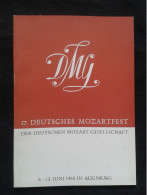 MOZARTFEST FESTIVAL 1968 AUGSBURG MOZART DEUTSCHES MOZARTFEST PROGRAM PROGRAMME - Programmes