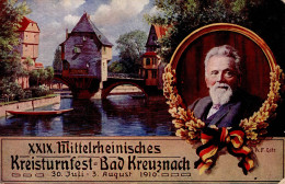 Anlass-Karte AK Bad Kreuznach Mittelrheinisches Kreisturnfest Mit Entsprechendem Sonderstempel 1912 II (Ecken Rund) - Exhibitions