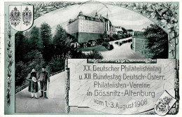 Anlass-Karte Privatpostkarte Ganzsache Gössnitz-Altenburg Philatelistentag Sonderstempel 1908 I-II - Exhibitions