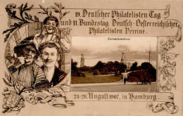 Anlass-Karte Privatpostkarte Ganzsache Hamburg XIX. Deutscher Philatelistentag Sonderstempel 1907 II (Schürfung) - Exhibitions