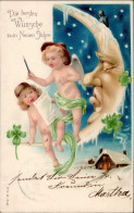 Neujahr 1904 Prägekarte Kind Engel Mondgesicht I- Bonne Annee Ange - Nieuwjaar