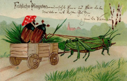 Maikäfer Personifiziert Grashüpfer Pfingsten Präge-Karte 1906 I-II Hanneton - Insecten