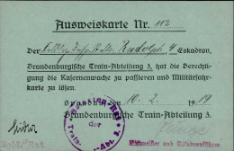 Zwischenkriegszeit Seltene Ausweiskarte Des Soldatenrats Der Brandenburgischen Train-Abtlg. 3 In Spandau Ausgestellt Am  - History