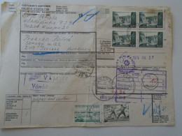 ZA437.7 FINLAND SUOMI  Parcel Card - 1976  KUOPIO -via LÜBECK -MÜNCHEN To  ISASZEG, Hungary -Hungarian Custom Handstamp - Lettres & Documents