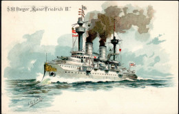 Schiff Kreuzer WK I S.M. Panzerschiff Kaiser Friedrich III. Sign. Siehl I-II Bateaux Bateaux - Oorlog